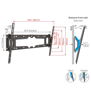 Wall Mount Barkan ''E410+'' Black 32" - 90" Tilt, max.60kg, VESA mm: up to 600x400mm 