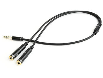 Gembird CCA-417M 3.5mm 4-pin plug to 3.5mm stereo + microphone sockets adapter cable, allows connecting standard headsets and microphones to tablets, netbooks, ultrabooks etc., 0.2m Black