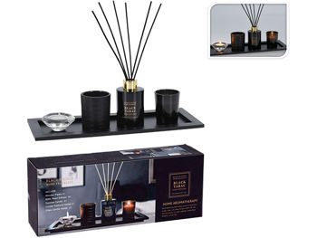 Set de aromaterapie Black tabac 4buc, tava din lemn, negru 