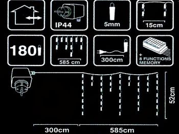 Luminite de Craciun "Turturi" 180LED alb, 5.85X0,5m, 8reg, cablu verde 