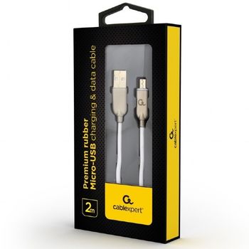 Blister MicroUSB/USB2.0,   2.0 m, Cablexpert Premium Rubber White, CC-USB2R-AMmBM-2M-W 
