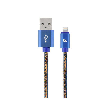 Gembird CC-USB2J-AMLM-2M-BL USB to Lightning  2M, Premium spiral metal USB to 8-pin charging and data cable for  Apple iPhone or iPad, up to 480 Mb/s blister, Blue