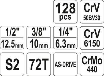 купить YT-38872 ПРОФЕССИОНАЛЬНЫЙ НАБОР ИНСТРУМЕНТОВ YATO  1/2", 128 шт, XL в Кишинёве 