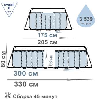 Бассейн метал каркас 300x175x80cm, 3539Л 