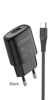 Jokade Wall Charger with Cable USB to Type-C Single Port 3A Kaer, Black 