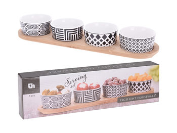 Set pentru aperitiv EH 5unitati, suport din lemn 38X10cm 