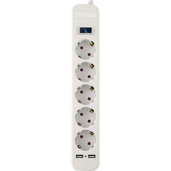 Surge Protector   5 Sockets,  1.8m,  Sven SF-05LU, 2 USB ports charging (2.4A), White 