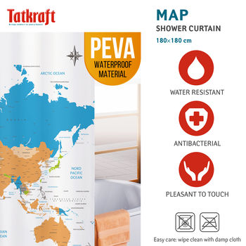 купить Шторка для ванной Tatkraft "MAP" 180 см х 180 см 14992 в Кишинёве 