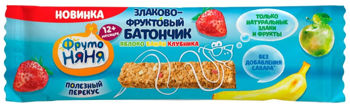 Злаково-фруктовый батончик яблоко, бананы, клубника ФрутоНяня, 25 гр. 