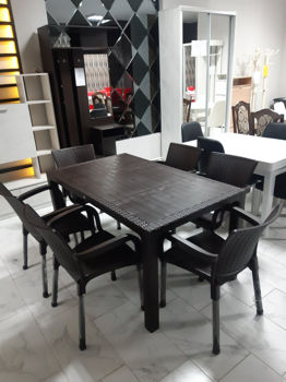 Set masa Rattan 90x150 cafenie + 6 scaune CT 014 P cafeniu intunecat 