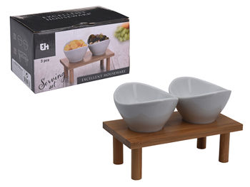 Set pentru aperitiv EH 3buc, suport din lemn 18X10X6cm 