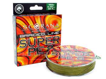 Шнур SCORANA SUPER PE 8 150M 4,35KG GREEN 0,10мм 