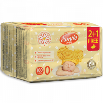 купить Набор влажных салфеток Smile Baby с экстрактом ромашки и алоэ, 60 шт. (2+1 бесплатно) в Кишинёве 