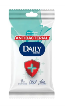 Daily Fresh, Салфетки влажные антибактериальные, 15шт 