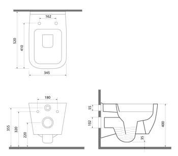 Vas veceu suspendat WC VEA CUBO CLEAR RIMLESS SLIM cu capac soft close 