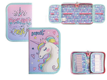 Penar 21X14X3.5cm PREMIUM Pastel unicorn, textil, cu 2 buzunare 