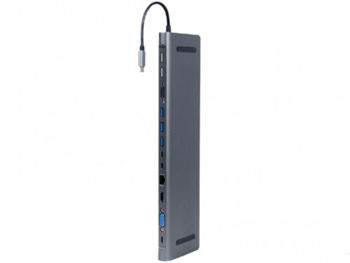 Adapter 9-in-1 Type-C to LAN/VGA/4K HDMI/AUX/USB3.0/SD/Type-C socket, Cablexpert A-CM-COMBO9-01 