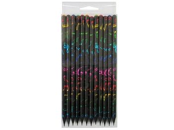 Set creioane simple  HB lemn "negru cu desen lucios" 12buc 