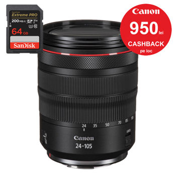 Canon RF 24-105mm F4L IS USM+ CASHBACK 950 lei + Sandisk SDXC 64Gb 200Mb/s 
