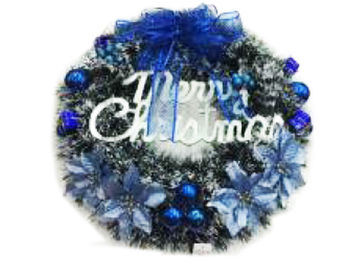 Coroana "Merry Christmas" D50cm cu banda albastra 