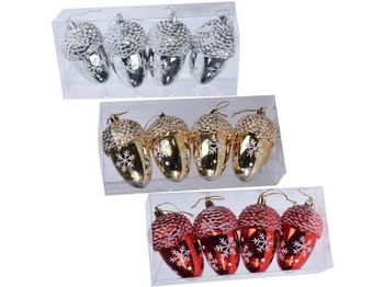 Set decoratiuni pentru brad "Ghinde" 4X110mm, aurii/argintii/rosii 