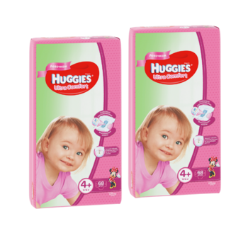 1 Set 2 pachete scutece Huggies Ultra Comfort pentru fetiţă 4+ (10-16 kg), 2x68 buc. 