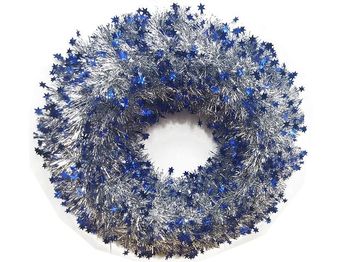 Венок новогодний D44cm, со звездочками, серебр-синий 