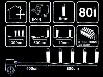 Огни новогодние "Нить" 80LED тепл-бел, 8m зел кабель, 8реж 