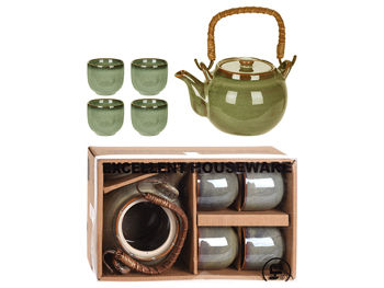 Set servire ceai din ceramica: ceainic 700ml, 4 cani 90ml 