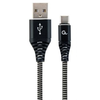 Blister Type-C/USB2.0, AM/CM,  1.0 m, Cablexpert Cotton Braided Black/White, CC-USB2B-AMCM-1M-BW 