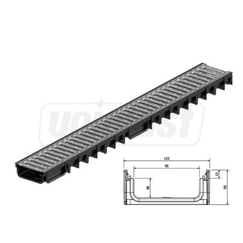 купить Решетка канализационная с лотком A15 HDPE H50 100x30x1000 мм (черная) EN1433 (D.110, 75, 32)  MUFLESYSTEM в Кишинёве 