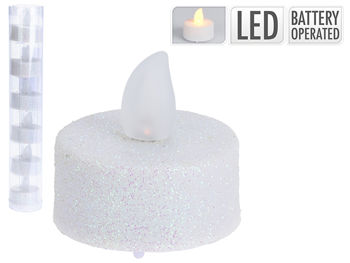 Набор свечей LED чайных с блестками 6шт, D3.8cm, белый 