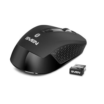 Mouse SVEN RX-575SW Black Bluetooth + Wireless 2.4GHz, Optical Mouse, rechargeable 400mAh, Nano Receiver, 800/1200/1600dpi, 3+1(scroll wheel) Silent buttons, Switching DPI modes, Rubber scroll wheel, Black (mouse/мышь)