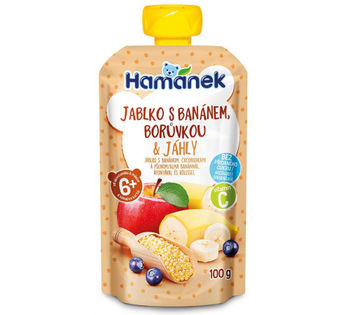 Пюре Hamanek яблоко, бананы, черника и просо, 100г 