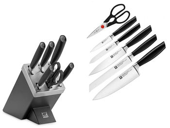 Набор ножей Zwilling Gourmet, 7 единиц (5 ножей + ножницы + подставка) бамбук 