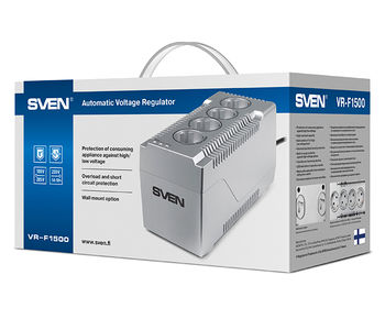 Stabilizer Voltage SVEN  VR-F1500, max.500W, Output: 4 × CEE7/4 (2 for AVR, 2 for surge protection) 