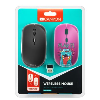 Wireless Mouse Canyon CND-CMSW400PL Optical, 800-1600dpi, 4 buttons, Ambidextrou, 1xAA, Black/Pic. 