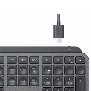 Клавиатура Logitech Wireless MX Keys Advanced Graphite Illuminated Keyboard, Logitech Unifying 2.4GHz wireless technology, Bluetooth, Rechargeable with USB type C, Graphite 920-009417