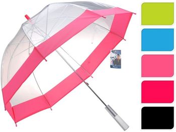 Зонт-трость женcкий D87cm прозрачный, с разноцв каймой 