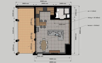 Casă modulară din lemn tip Box-Studio 6x8m + terasă 3x8m 