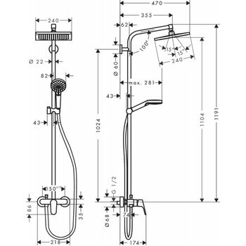 Sistema de  dus hansgrohe Crometta E 240 1jet Showerpipe cu mixer 