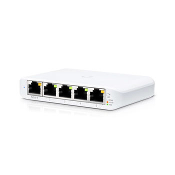 Ubiquiti UniFi Switch 5-ports (USW-Flex-Mini), 5x10/100/1000 Mbps RJ45 Ports, Powered by 802.3af/at PoE or USB Type C, Non-Blocking Throughput: 5 Gbps, Switching Capacity: 10 Gbps (retelistica switch/сетевой коммутатор)