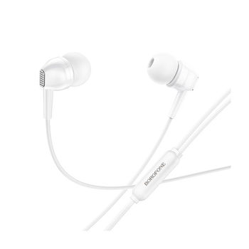 Borofone BM51 white (728890) Hoary universal earphones with microphone, Speaker outer diameter 10MM, cable length 1.2m, Microphone