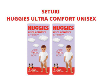 1 Set 2 pachete scutece Huggies Ultra Comfort Mega 5 Unisex  (11-25 kg), 58 buc 