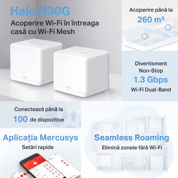 Whole-Home Mesh Dual Band Wi-Fi AC System MERCUSYS, "Halo H30G(2-pack)", 1300Mbps,MU-MIMO,Gbit Ports 