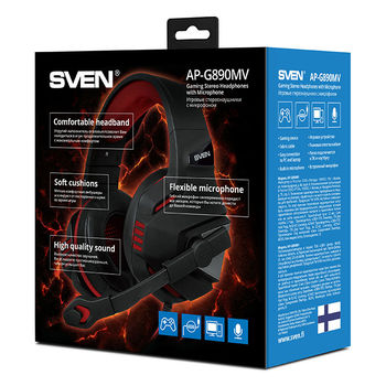 Gaming Headset SVEN AP-G890MV, 50mm drivers, 20-20000Hz, 32 Ohm, 118dB, 553g., 3.5mm, Black/Red 