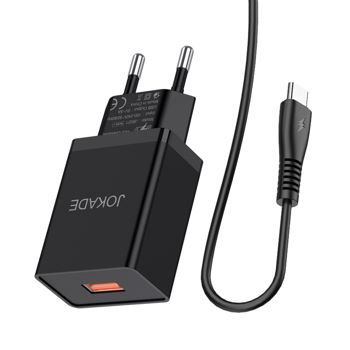 Jokade Wall Charger with Cable USB to Type-C Single Port 5A JB022, Black 