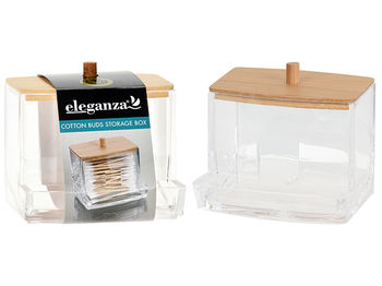 Organizator pentru betisoare de urechi Eleganza 8X8X8cm, capac din bambus 