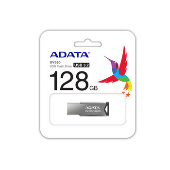 128GB USB3.1 Flash Drive ADATA "UV350", Silver, Metal Case, Slim Capless, Keychain (R/W:60/30MB/s) 