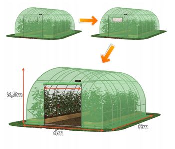 Sera de gradina de tip tunel 6x4x2.5 m, suprafata 24 mp, pelicula armata, 2 usi, verde 